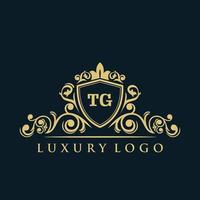 Letter TG logo with Luxury Gold Shield. Elegance logo vector template.