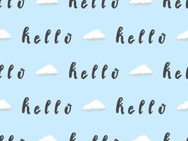 Hello cartoon character seamless pattern on blue background vector