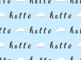 Hello cartoon character seamless pattern on blue background vector