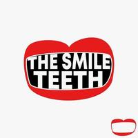 Simple and unique letter or word THE SMILE TEETH font with mouth lips and tooth image graphic icon logo design abstract concept vector stock. Can be used as symbol related to kiss or dental