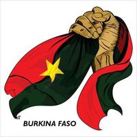 Fisted hand holding Burkinabe flag. Vector illustration of lifted Hand grabbing flag. Flag draping around hand. Eps format