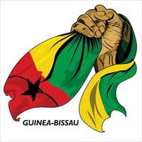 Fisted hand holding Bissau-Guinean flag. Vector illustration of lifted Hand grabbing flag. Flag draping around hand. Scalable Eps format