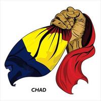 Fisted hand holding Chad flag. Vector illustration of lifted Hand grabbing flag. Flag draping around hand. Eps format