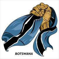 mano en puño sosteniendo la bandera de botswana. ilustración vectorial de la bandera de agarre de mano levantada. bandera colgando alrededor de la mano. formato eps vector