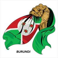 puño de mano sosteniendo la bandera de burundi. ilustración vectorial de la bandera de agarre de mano levantada. bandera colgando alrededor de la mano. formato eps escalable vector