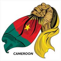 Fisted hand holding Cameroonian flag. Vector illustration of lifted Hand grabbing flag. Flag draping around hand. Eps format