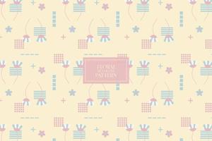 Geometric cute shapes with floral soft pale pastel yellow background seamless repeat vector pattern