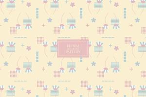 Geometric cute shapes with floral soft pale pastel yellow background seamless repeat vector pattern