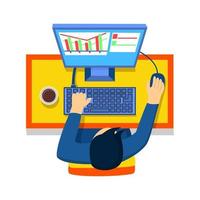 flat illustration, illustration of person working on computer vector