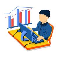 flat illustration, illustration of person working on computer vector