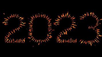 feliz año nuevo 2023. fuego en texto. video