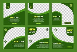 set of social media templates with green background for fashion products, eco-friendly, green earth, save the earth, with empty space for editable products vector