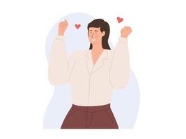 Happy woman. Power success and positive emotions concept vector