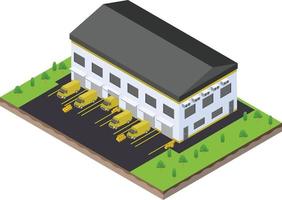 isometric scene of van at warehouse logistic hall unloading process in Company business vector