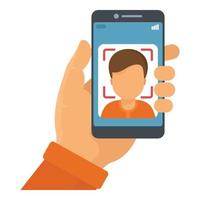 Smartphone face recognition icon, flat style vector