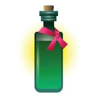 Green bottle potion icon, cartoon style vector