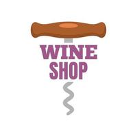 Wine shop corkscrew logo, flat style vector