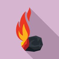 icono de carbón ardiente, estilo plano vector