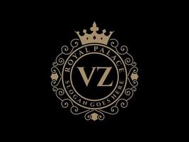 Letter VZ Antique royal luxury victorian logo with ornamental frame. vector