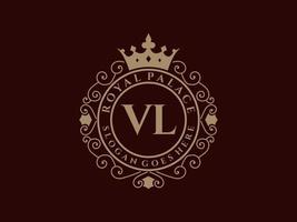 letra vl antiguo logotipo victoriano real de lujo con marco ornamental. vector