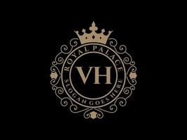 letra vh logotipo victoriano de lujo real antiguo con marco ornamental. vector