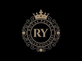 Letter RY Antique royal luxury victorian logo with ornamental frame. vector