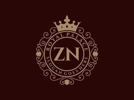 Letter ZN Antique royal luxury victorian logo with ornamental frame. vector