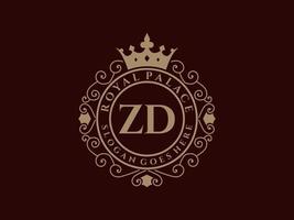 Letter ZD Antique royal luxury victorian logo with ornamental frame. vector