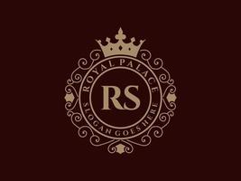 Letter RS Antique royal luxury victorian logo with ornamental frame. vector