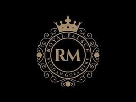 letra rm logotipo victoriano de lujo real antiguo con marco ornamental. vector