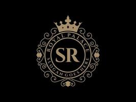 Letter SR Antique royal luxury victorian logo with ornamental frame. vector