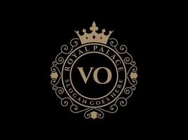 Letter VO Antique royal luxury victorian logo with ornamental frame. vector