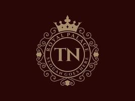 Letter TN Antique royal luxury victorian logo with ornamental frame. vector