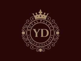 Letter YD Antique royal luxury victorian logo with ornamental frame. vector