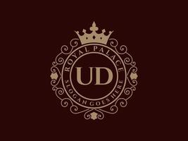 Letter UD Antique royal luxury victorian logo with ornamental frame. vector