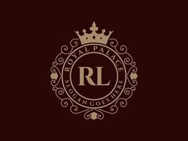 Letter RL Antique royal luxury victorian logo with ornamental frame. vector
