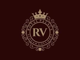 letra rv logotipo victoriano de lujo real antiguo con marco ornamental. vector