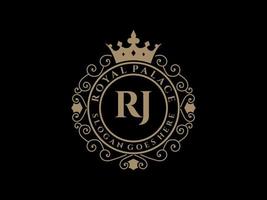 letra rj logotipo victoriano de lujo real antiguo con marco ornamental. vector