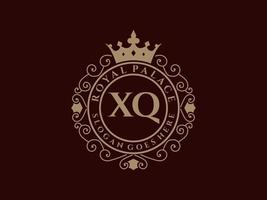 letra xq logotipo victoriano de lujo real antiguo con marco ornamental. vector
