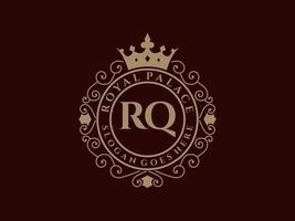 letra rq logotipo victoriano de lujo real antiguo con marco ornamental. vector