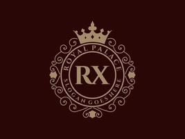 Letter RX Antique royal luxury victorian logo with ornamental frame. vector