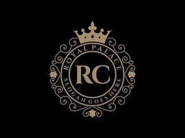 Letter RC Antique royal luxury victorian logo with ornamental frame. vector
