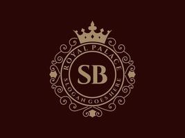 letra sb logotipo victoriano de lujo real antiguo con marco ornamental. vector