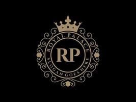 Letter RP Antique royal luxury victorian logo with ornamental frame. vector