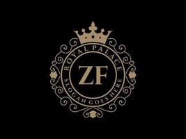 letra zf logotipo victoriano de lujo real antiguo con marco ornamental. vector