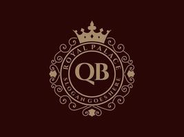 Letter QB Antique royal luxury victorian logo with ornamental frame. vector