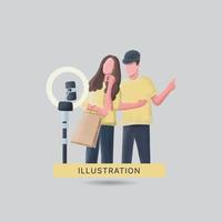 Content creator concept , online seller promoting goods on social media live streaming illustration vector