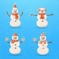Snowman character collection in different poses winter theme illustration vector