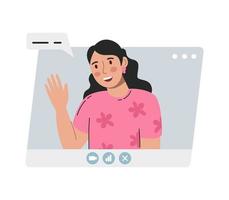 trabajo remoto virtual. ventana con una colega de la oficina. llamada de videoconferencia remota en línea. . la ilustración vectorial es plana aislada en un fondo blanco. vector