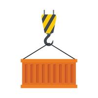 Container on crane hook icon, flat style vector